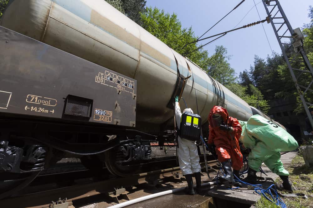 Chemicals that can lead to burn injuries from a train car.